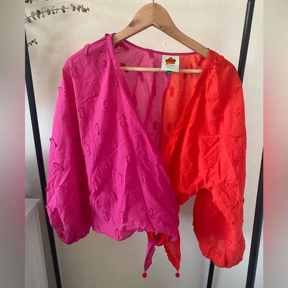 🍍HP🍍 Farm Rio Summer Ready Two Tone Wrap Top M - Picture 4 of 13